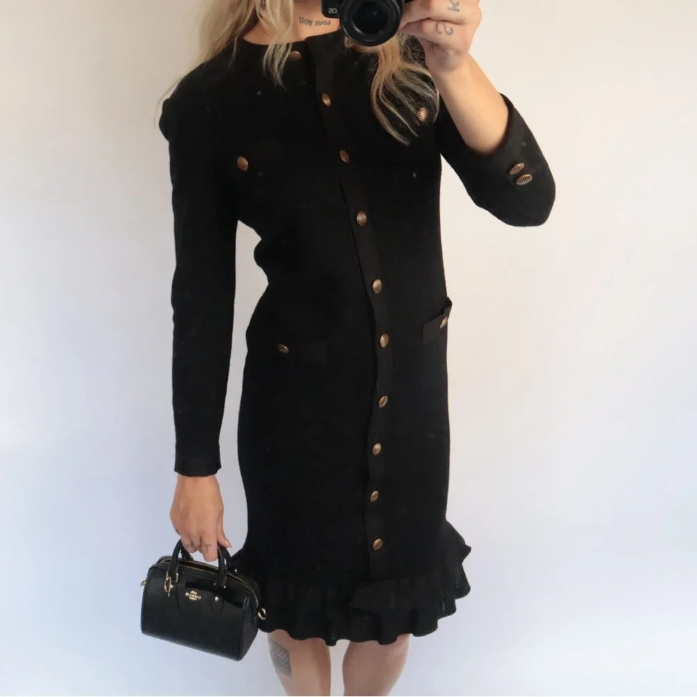 100% Wool Robert Jana Button Down Midi Dress - Picture 2 of 4